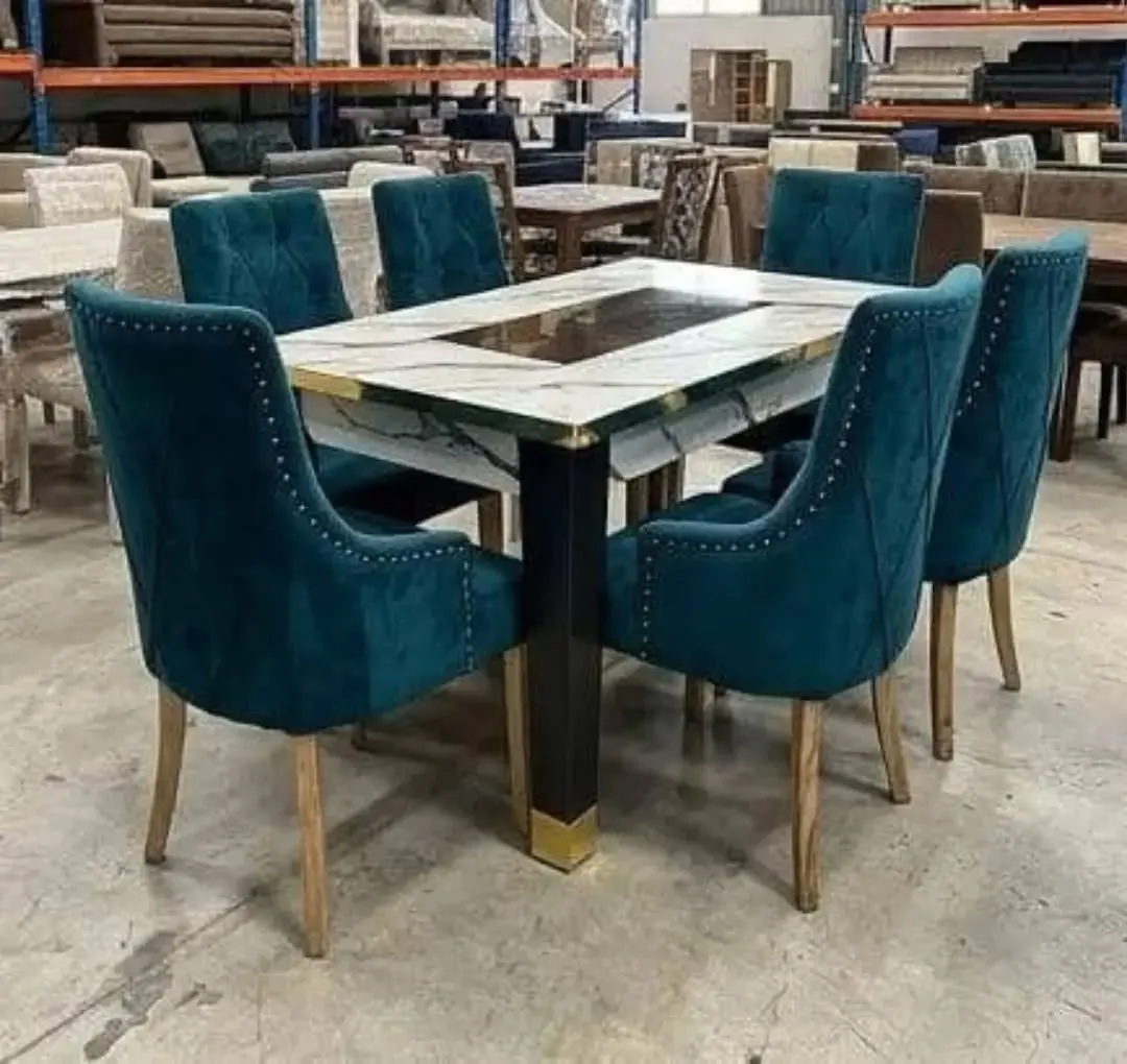 Brand new 6-seater marble-pattern dining set