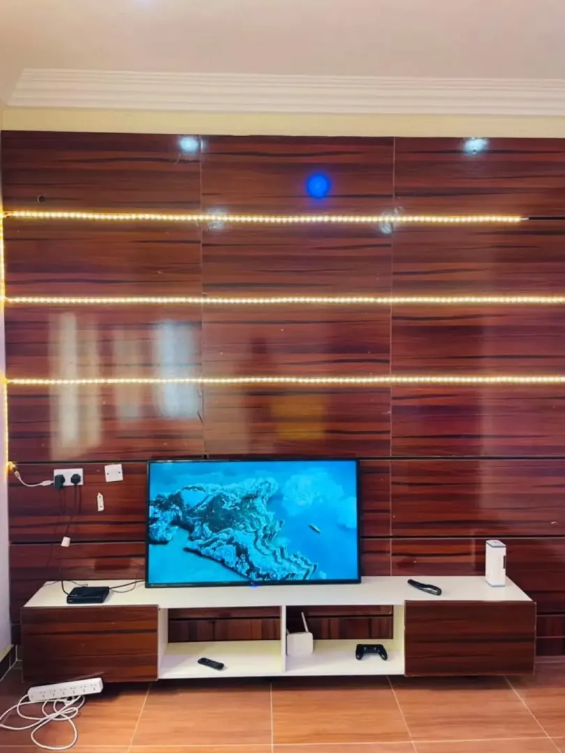 Wall cladding floating TV console with LED lights