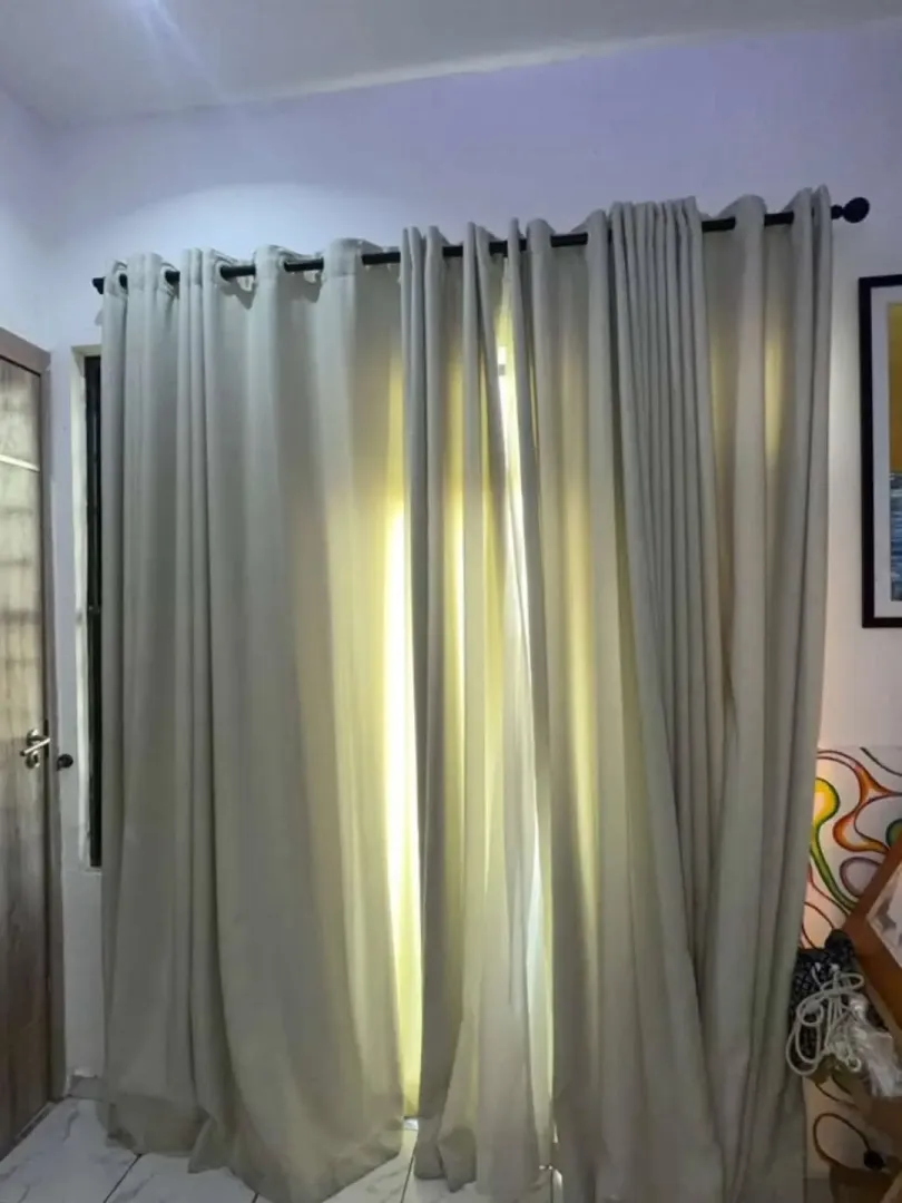 2 beige curtains (6ft) with inner lining and rods